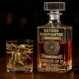 Proud Retired Firefighter - Personalized Firefighter Whiskey Decanter Set