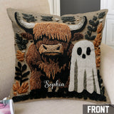 Spooky Highland Cow Ghost - Personalized Highland Cow Throw Pillow