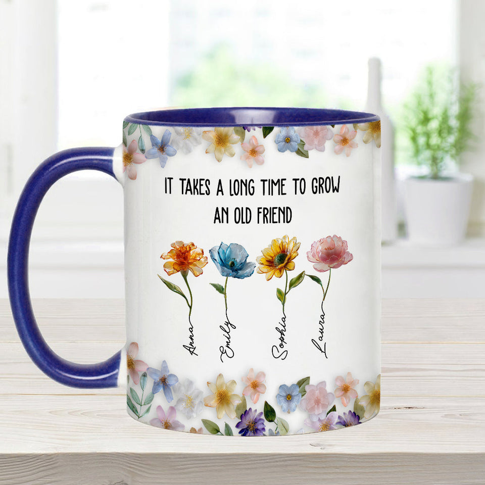 It's Take A Long Time To Grow An Old Friend - Personalized Bestie Accent Mug