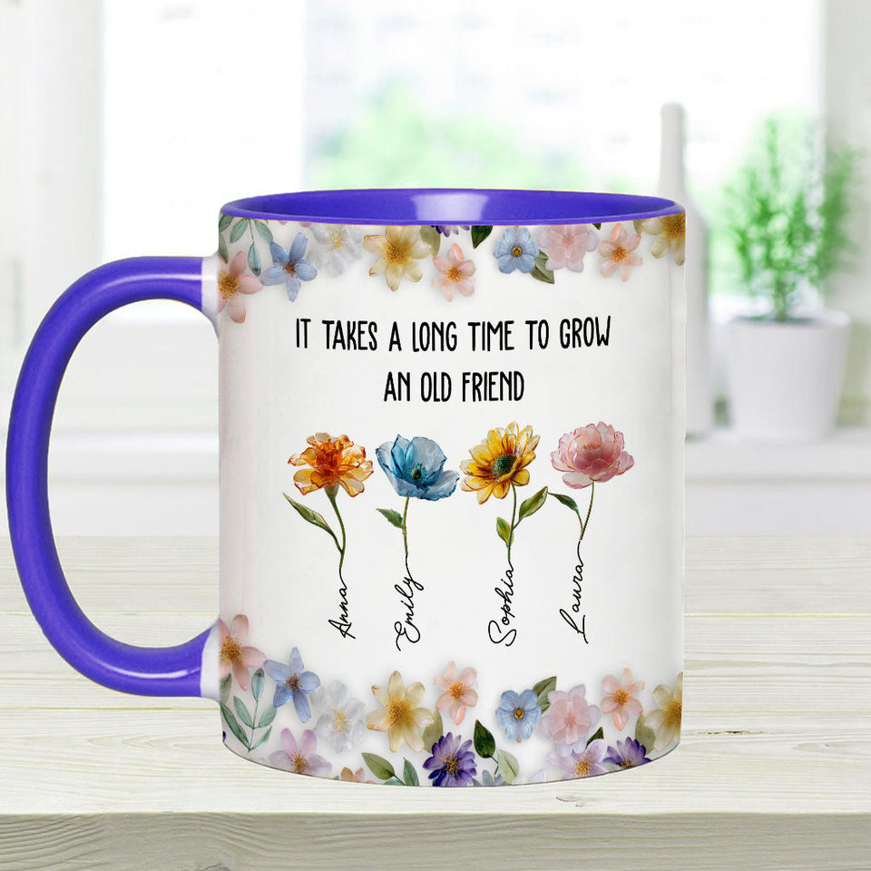 It's Take A Long Time To Grow An Old Friend - Personalized Bestie Accent Mug