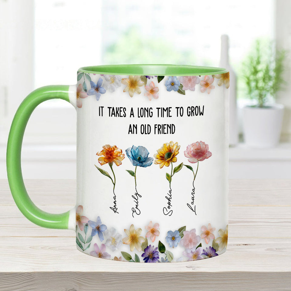 It's Take A Long Time To Grow An Old Friend - Personalized Bestie Accent Mug