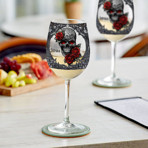 Hello Darkness - Couple Gift - Personalized Skull Wine Glass With Long Stem