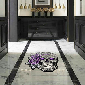 Skull And Roses - Personalized Skull Shaped Doormat/ Rug