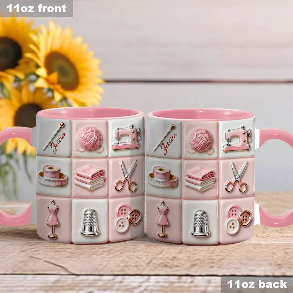 Love Sewing Pink - Personalized Sewing Accent Mug