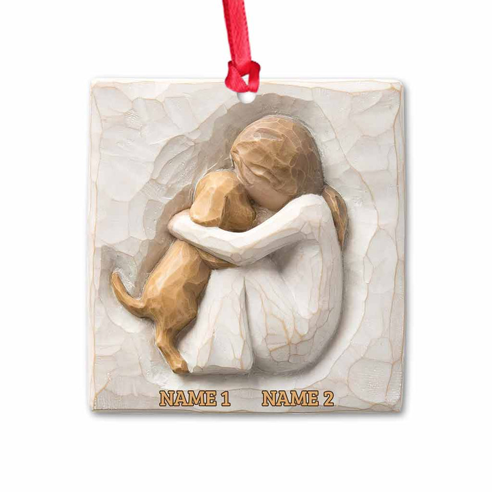 Dog And Girl - Personalized Christmas Ornament (Printed On Both Sides)