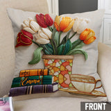 Books And Flowers - Personalized Book Throw Pillow
