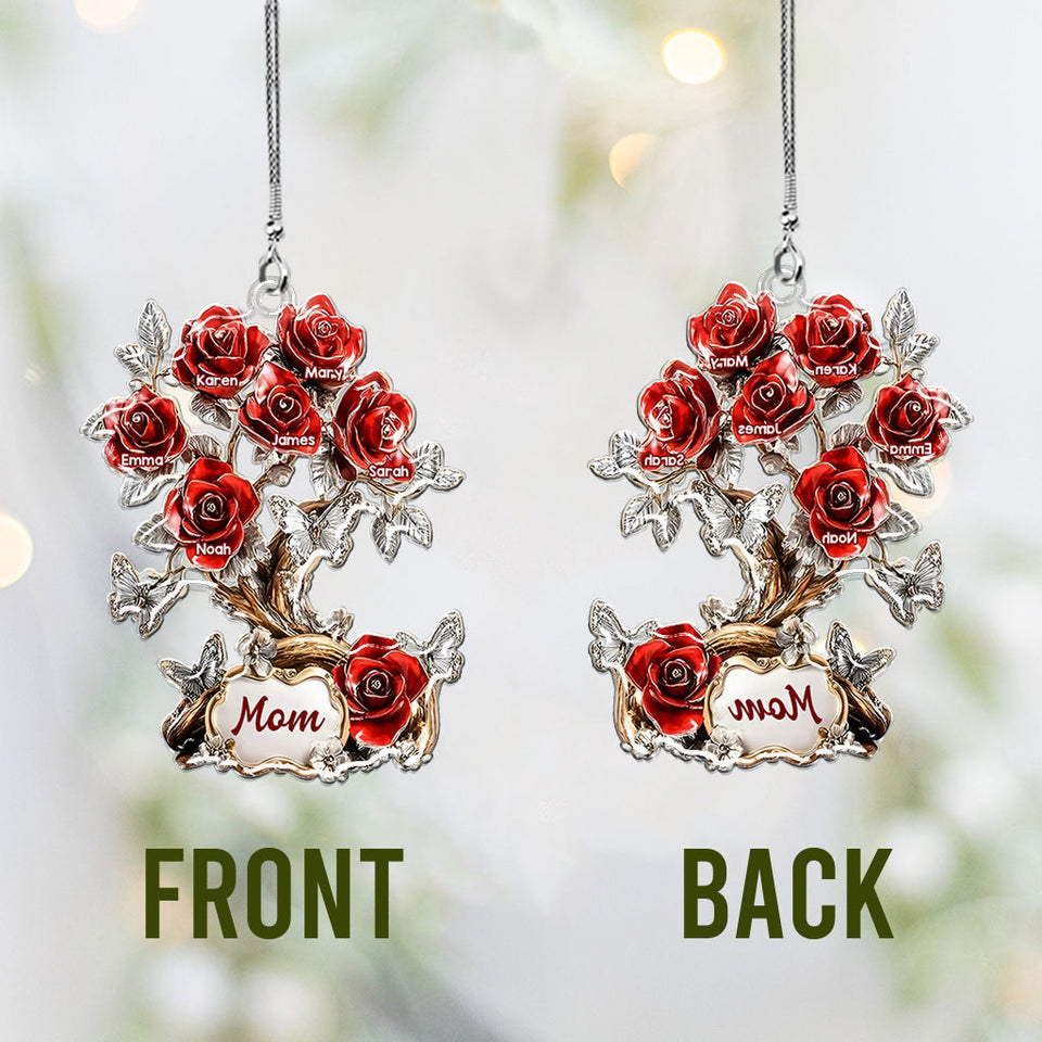 Flowers For Mom Grandma - Personalized Mother Transparent Car Ornament