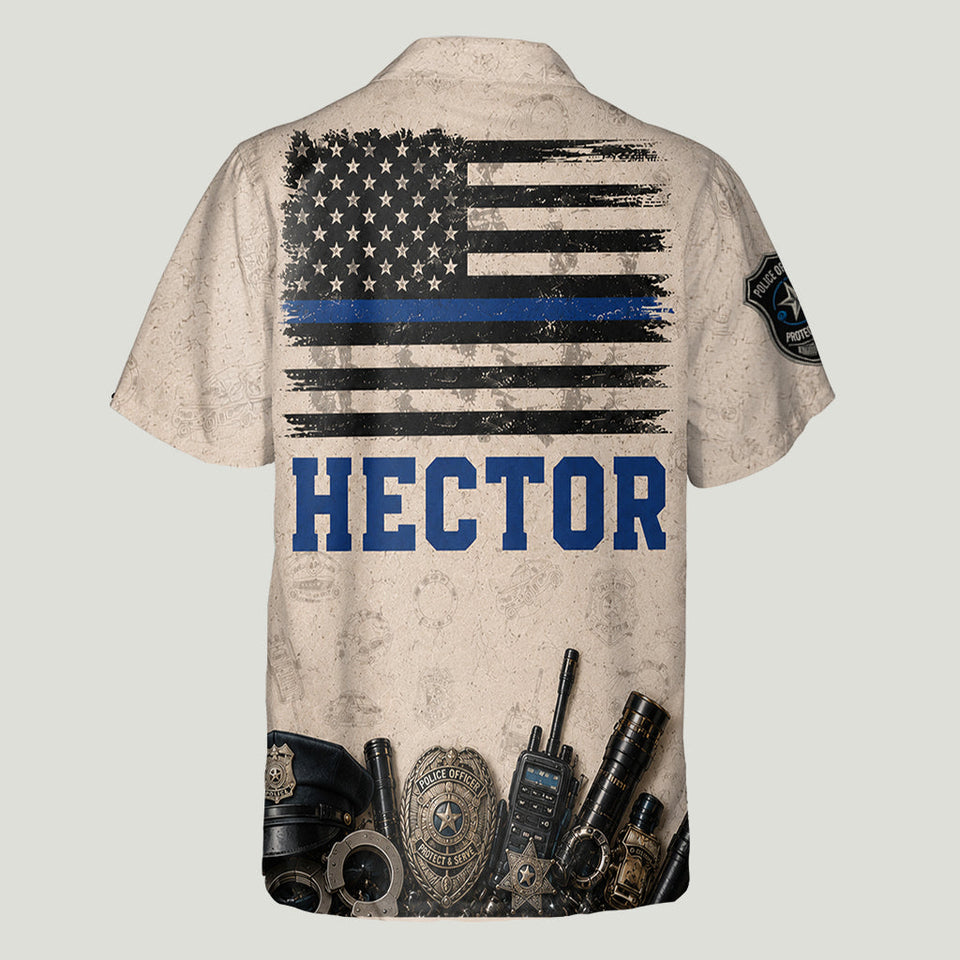 Blue Line - Personalized Police Officer Hawaiian Shirt
