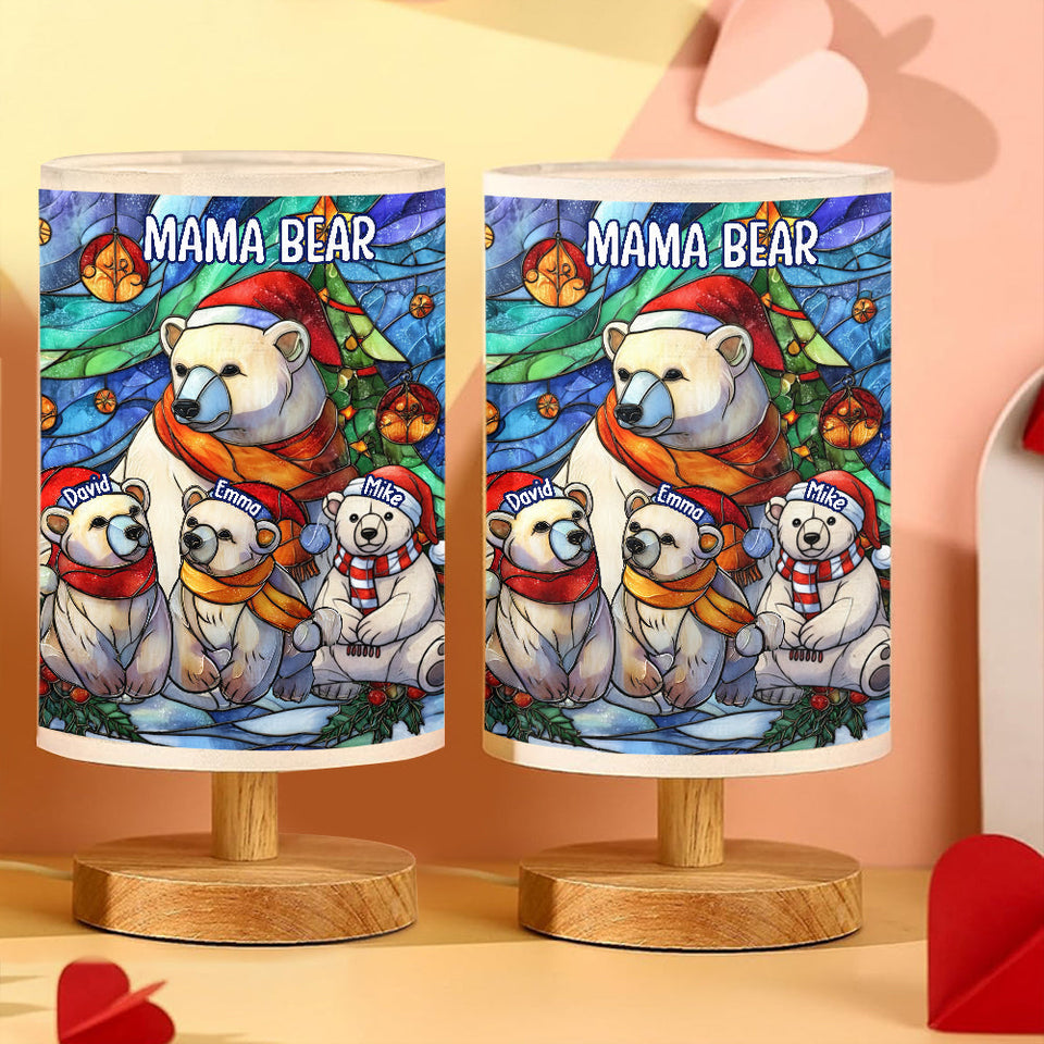 Mama Bear - Personalized Mother Table Lamp With Wood Base