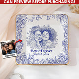 Toile De Jouy Besties Flower - Personalized Bestie Fully Printed Jewelry Dish