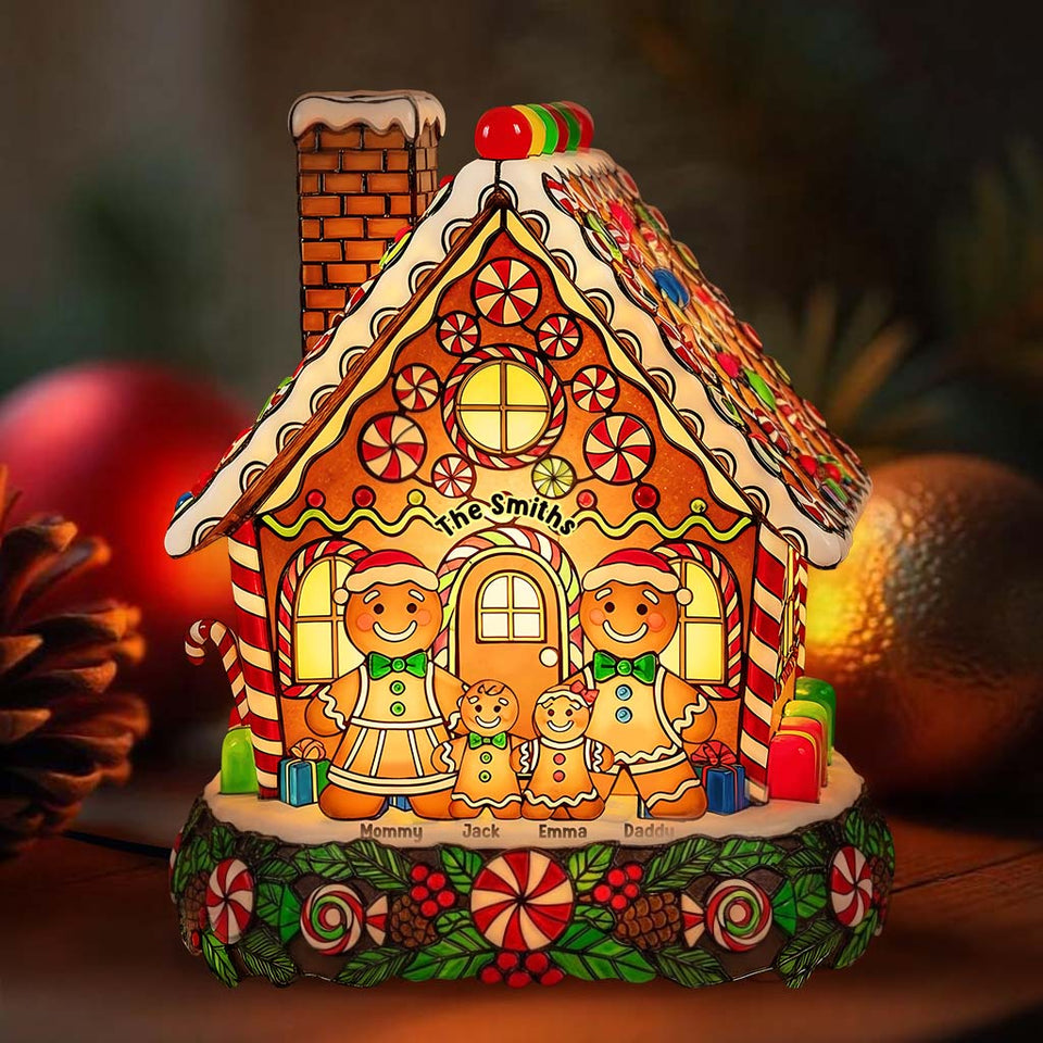 Merry Christmas Gingerbread Red Truck - Personalized Family Acrylic LED Night Light