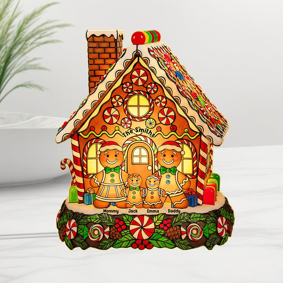 Merry Christmas Gingerbread Red Truck - Personalized Family Acrylic LED Night Light