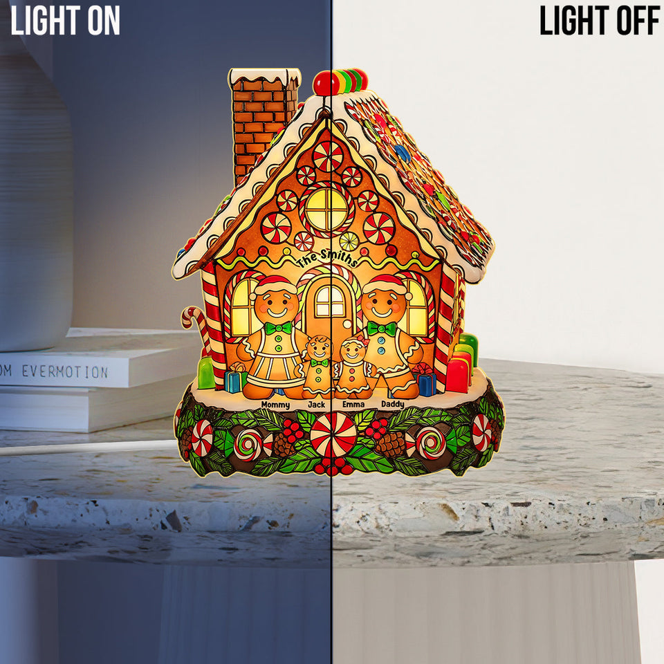 Merry Christmas Gingerbread Red Truck - Personalized Family Acrylic LED Night Light