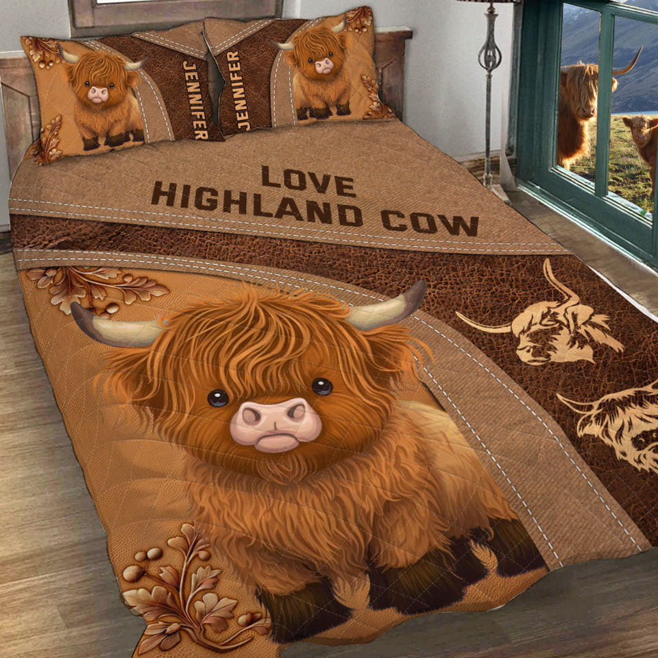 Cute Highland Cows - Personalized Highland Cow Quilt Set