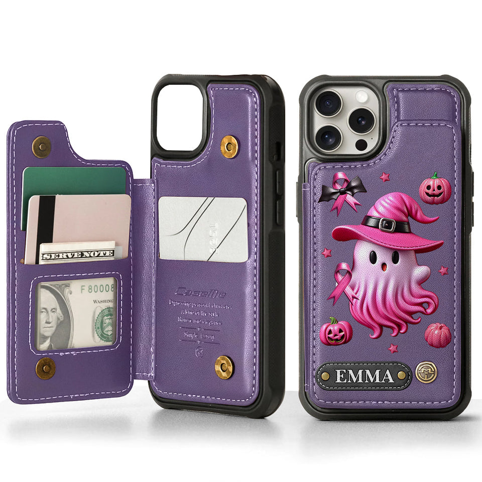 Pink Ghost - Personalized Breast Cancer Awareness Wallet Phone Case