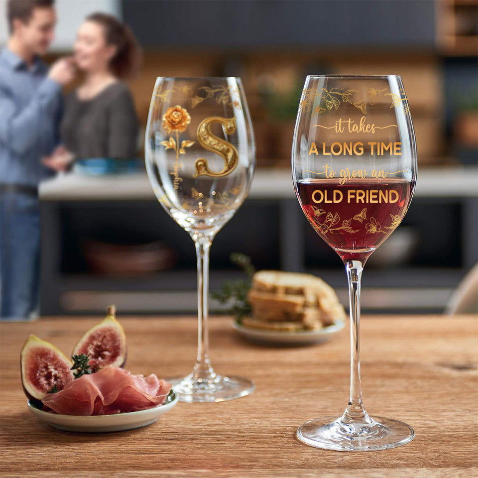 It Takes A Long Time To Grow An Old Friend - Personalized Bestie Wine Glass With Long Stem