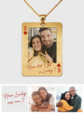 Custom Photo Playing Card - Personalized Couple Shaped Metal Pendant Necklace