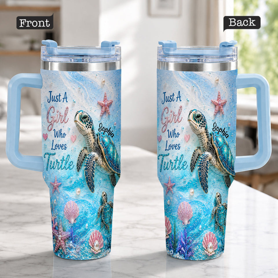 Love Turtle - Personalized Turtle Handle Tumbler With Charms