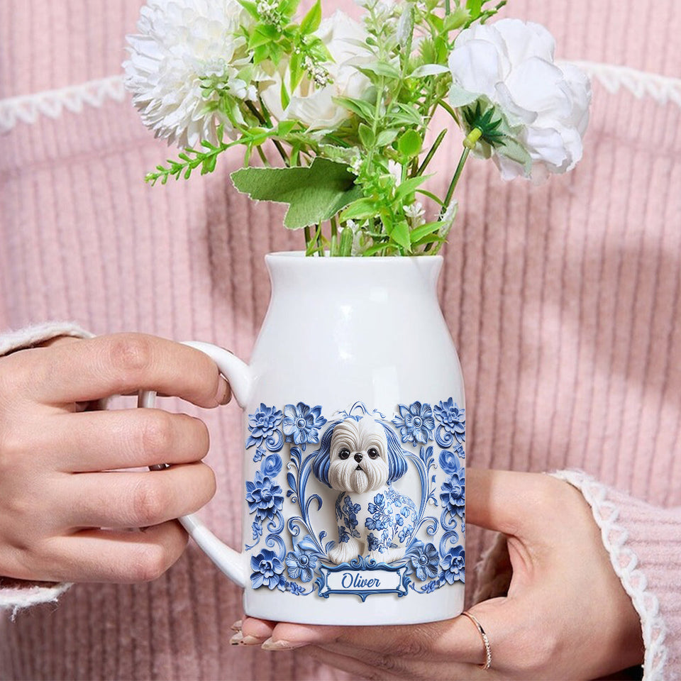 Cute Dog Shih Tzu - Personalized Dog Ceramic Flower Vase