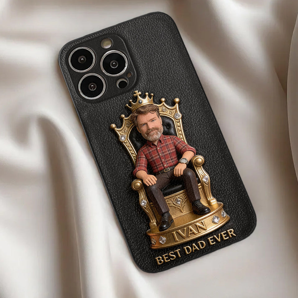 The King Dad - Personalized Father 3D Embossed Leather Phone Case