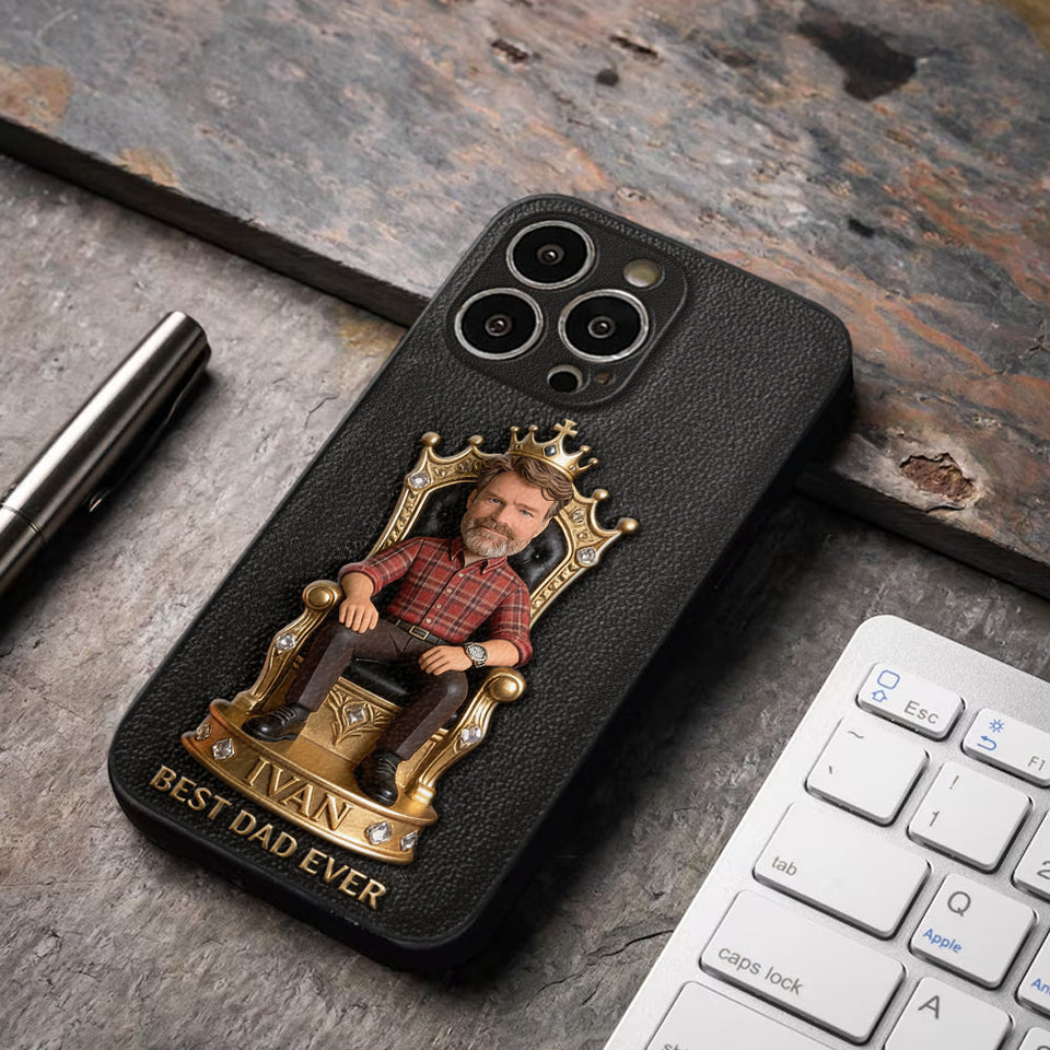 The King Dad - Personalized Father 3D Embossed Leather Phone Case