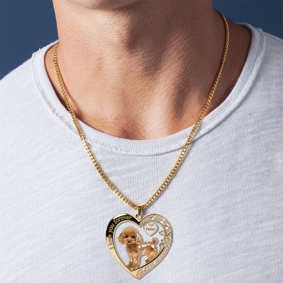 I Love You Forever Upload Photo & Preview Instantly - Personalized Dog Shaped Metal Pendant Necklace