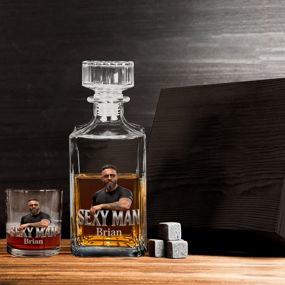 Custom From Photo - Personalized Father Whiskey Decanter Set