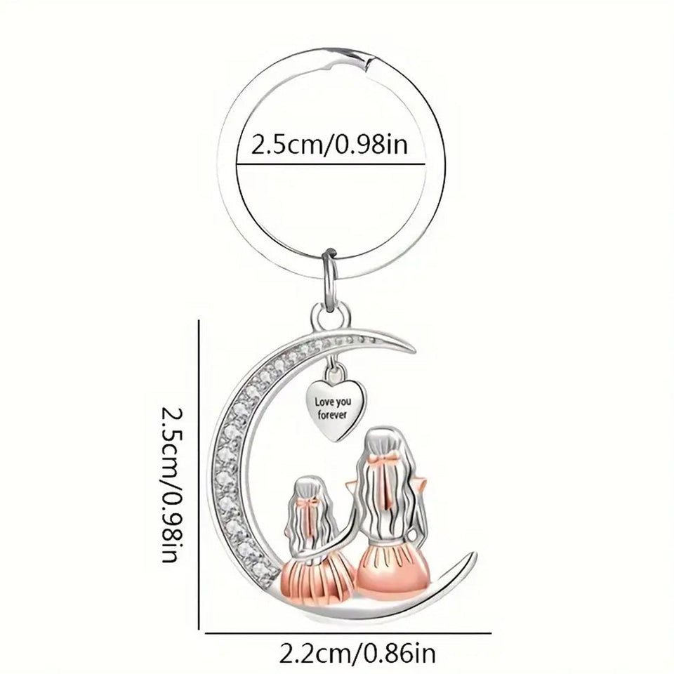 Mother Daughter Moon Shaped Keychain