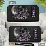Skull And Roses - Personalized Skull Leather Long Wallet