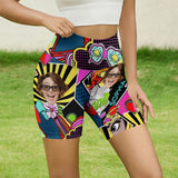 Colorful Art - Personalized Cartoon Lover High-Waisted Biker Shorts