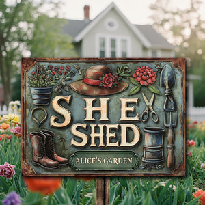 She Shed - Personalized Gardening Rectangle Metal Sign
