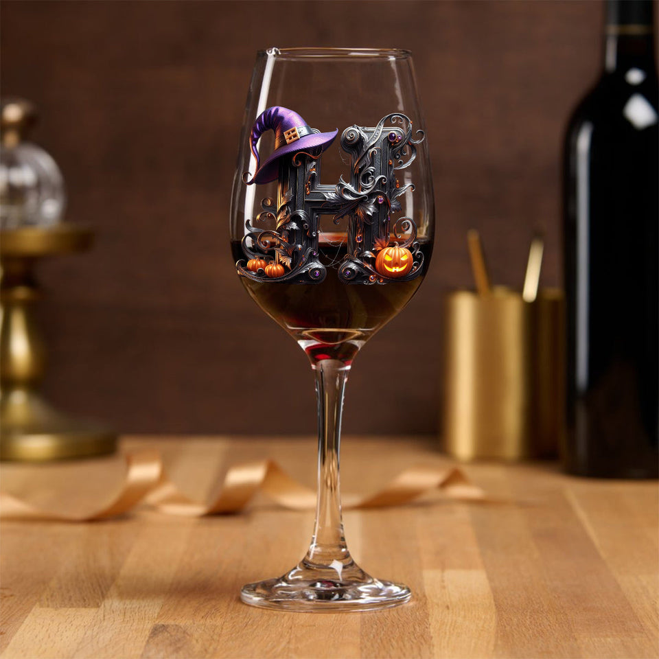 Witch Name Initial Letter - Personalized Witch Wine Glass With Long Stem