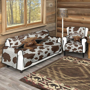 Cute Highland Cow - Personalized Highland Cow Quilted Sofa/Couch Cover