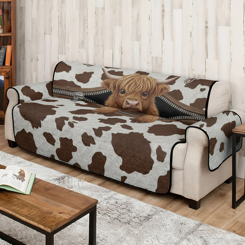 Cute Highland Cow - Personalized Highland Cow Quilted Sofa/Couch Cover