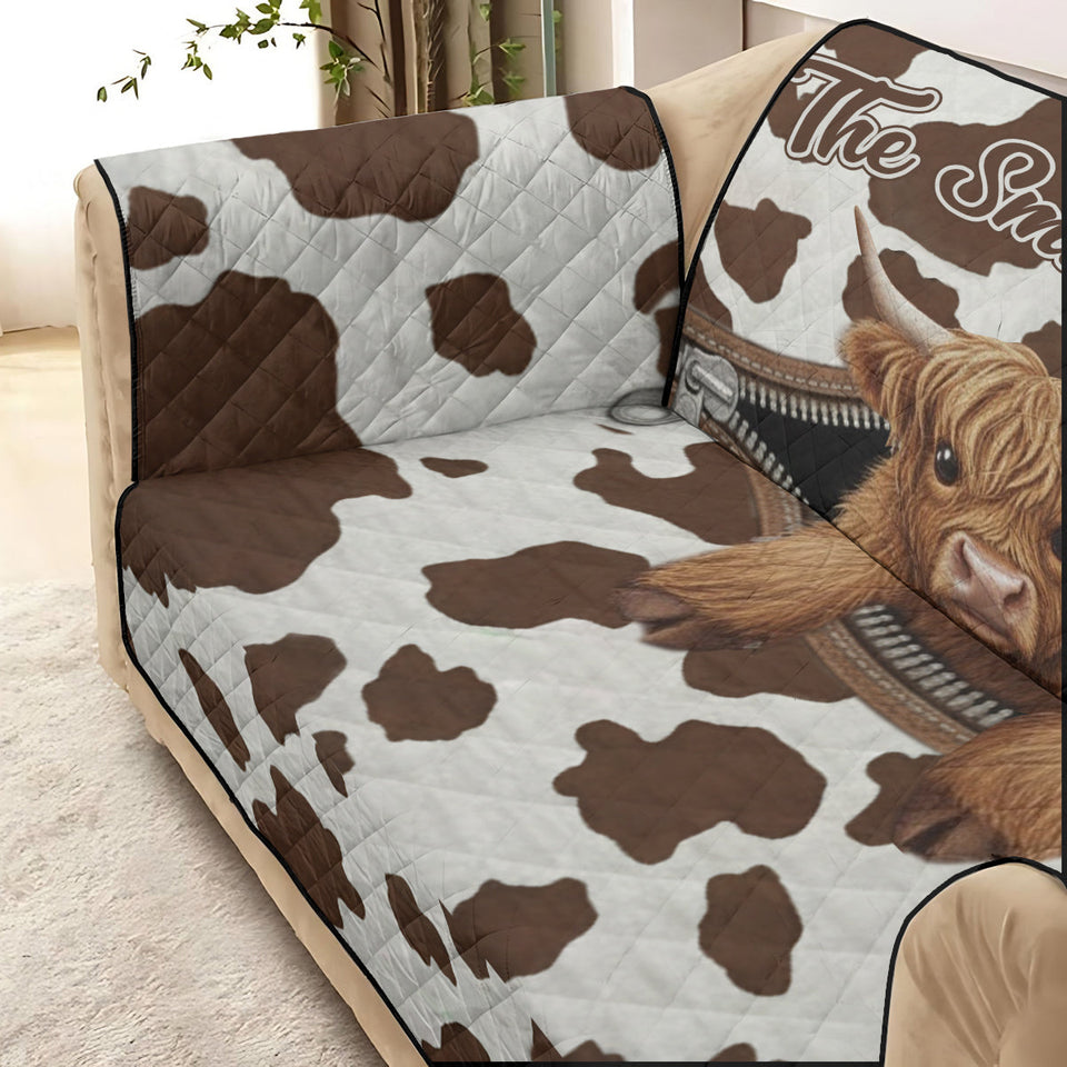 Cute Highland Cow - Personalized Highland Cow Quilted Sofa/Couch Cover