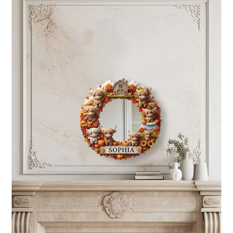 Autumn Highland Cows - Personalized Highland Cow Wall Hanging Mirror