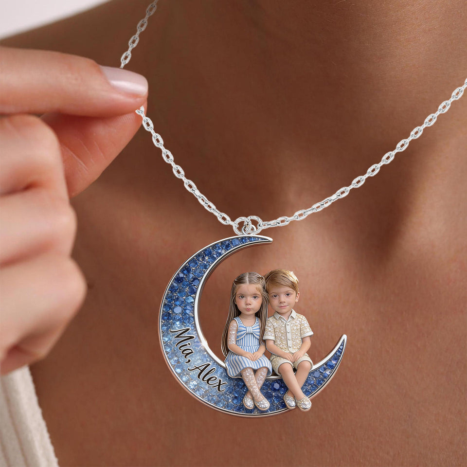 I Love You Mom - Personalized Mother Shaped Metal Pendant Necklace