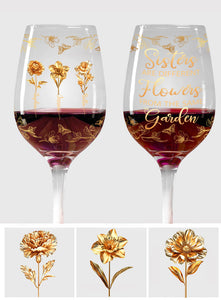 Sisters Are Different Flowers - Personalized Sibling Wine Glass With Long Stem
