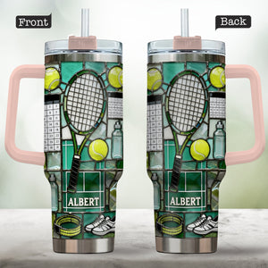Happiest On The Court - Personalized Tennis Tumbler With Handle