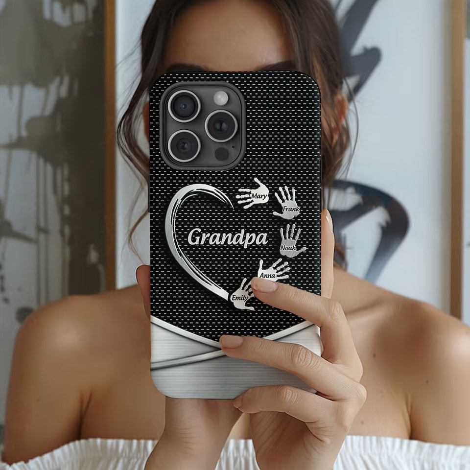 Grandpa Dad Kids Handprints - Personalized Father Full Print Phone Case