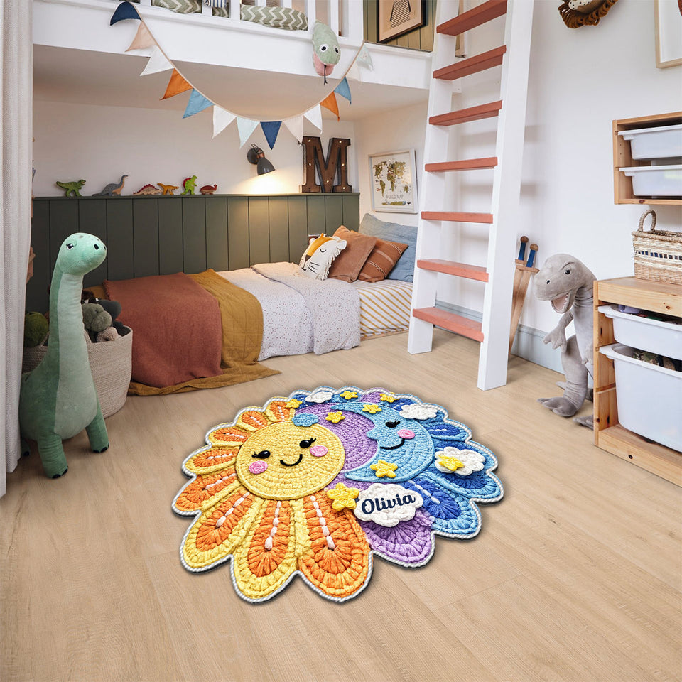 Live By The Sun, Love By The Moon - Personalized Hippie Non-Slip Tufted Rug