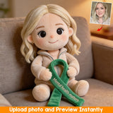 Never Give Up Green Ribbon - Personalized Mental Health Awareness Premium Faux Fur Pillow