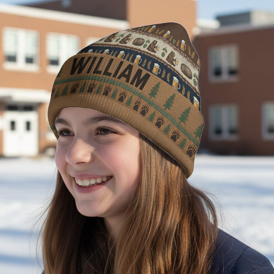 Holiday Brew Bear - Personalized Beer Beanie Hat