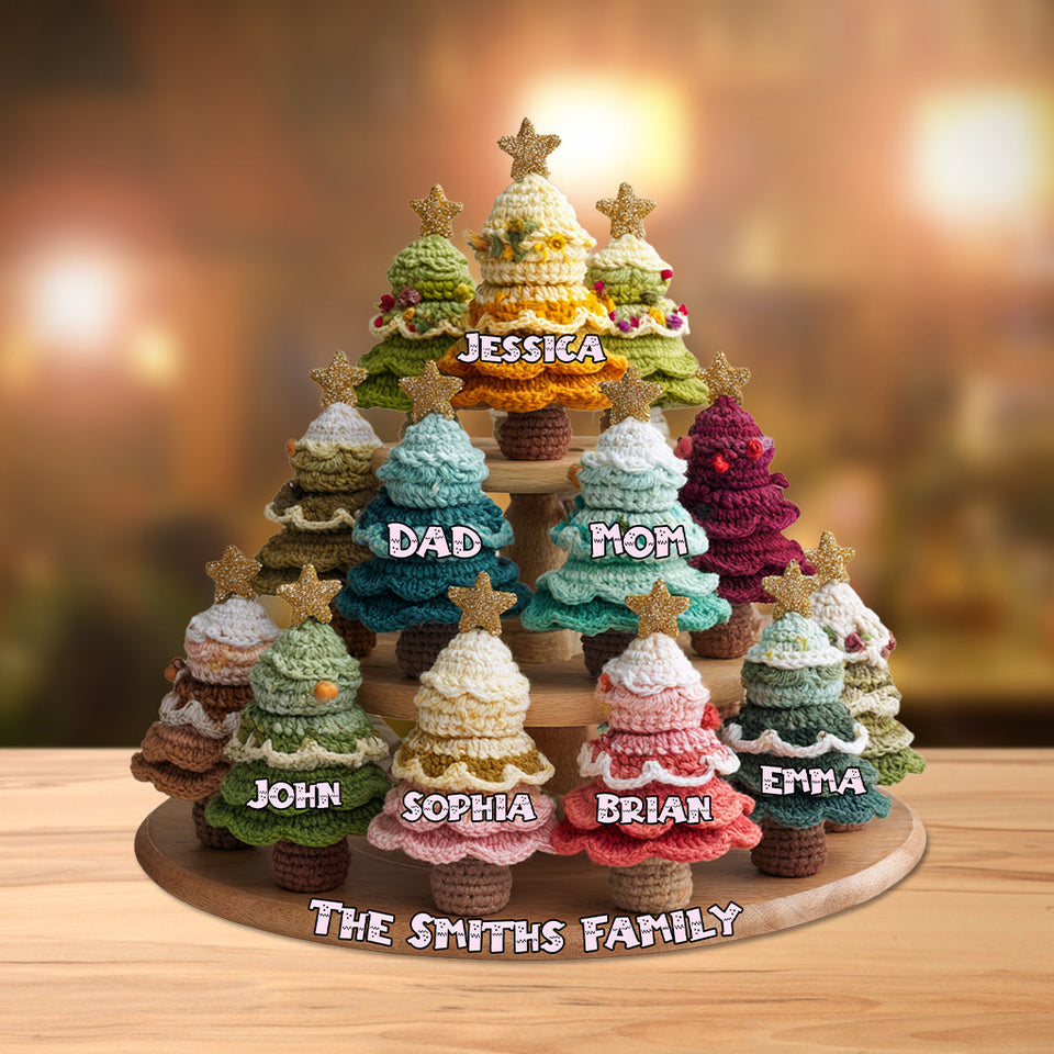 Family Christmas Tree Crochet - Personalized Family Custom Shaped Acrylic Plaque