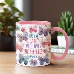 Just A Girl Who Loves Butterflies - Personalized Butterfly Accent Mug