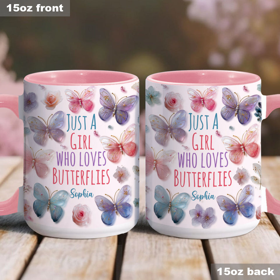 Just A Girl Who Loves Butterflies - Personalized Butterfly Accent Mug