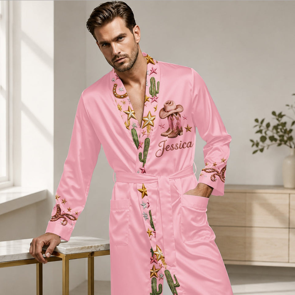 Pink Cowgirl - Personalized Cowgirl Satin Robe