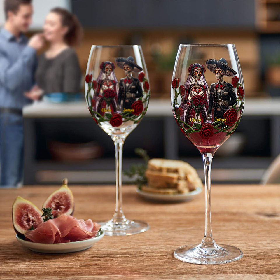 From Our First Kiss - Personalized Couple Wine Glass With Long Stem