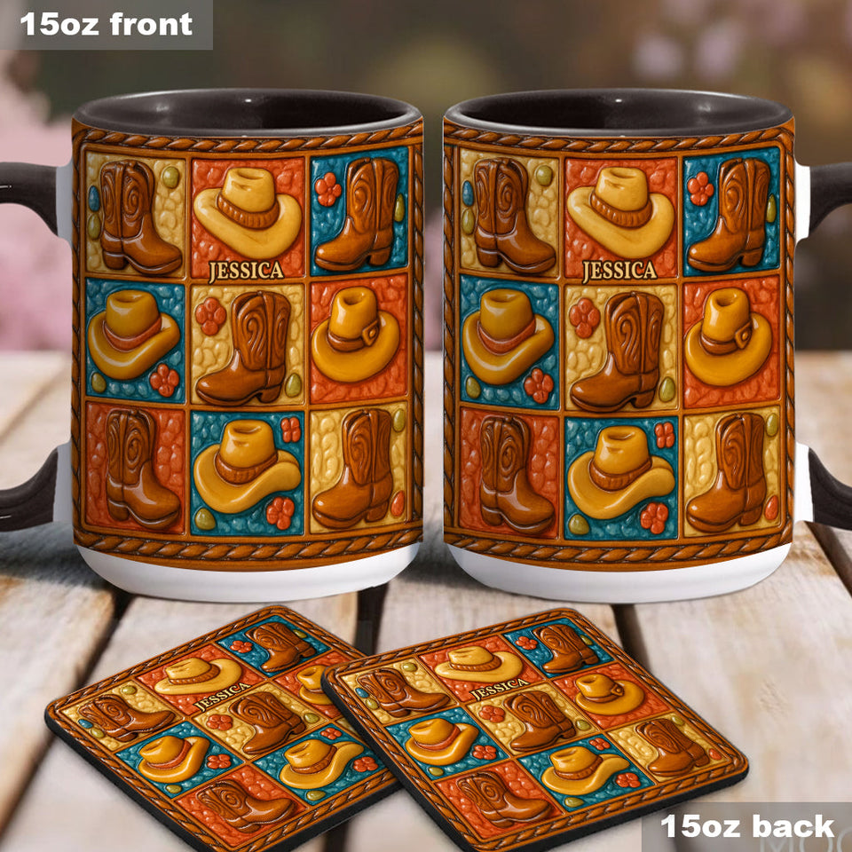 Cowgirl Boot Print, Western Cowgirl - Personalized Cowgirl Accent Mug & Coaster