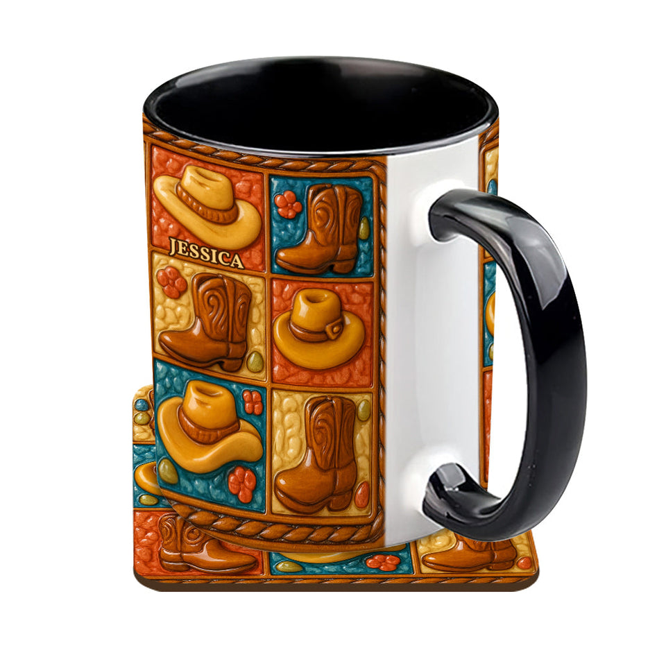 Cowgirl Boot Print, Western Cowgirl - Personalized Cowgirl Accent Mug & Coaster